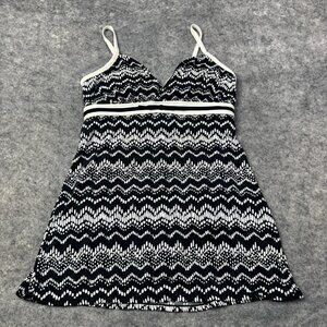 Catalina Swimsuit Dress Womens Size XL 16-18 Black White Striped V Neck Babydoll